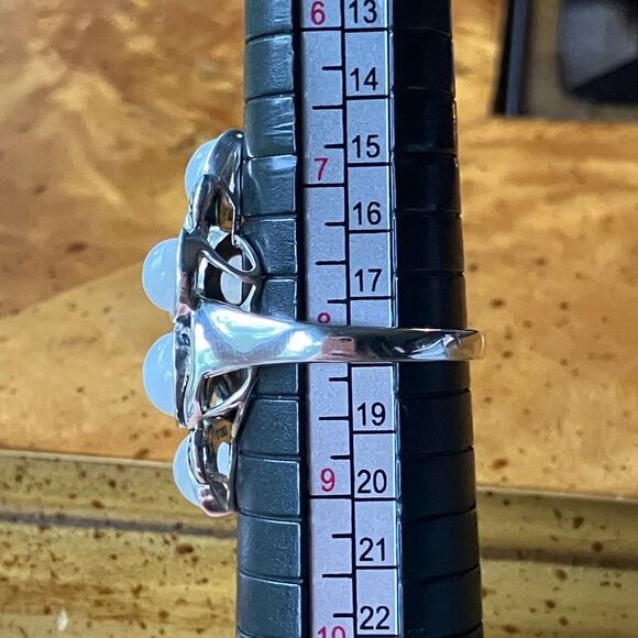 Natural Rainbow Moonstone Sterling Silver Cocktail Ring Size 8 - Picture 8 of 9